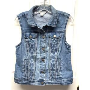 Christopher & Banks Vest Denim Jean Embellished Pockets Women’s Size PS